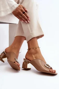 Klapki Na Obcasie|Klapki Damskie Klasyczne>Laura Messi Eleganckie Klapki Damskie Na Obcasie 2771 Beżowe Beżowy