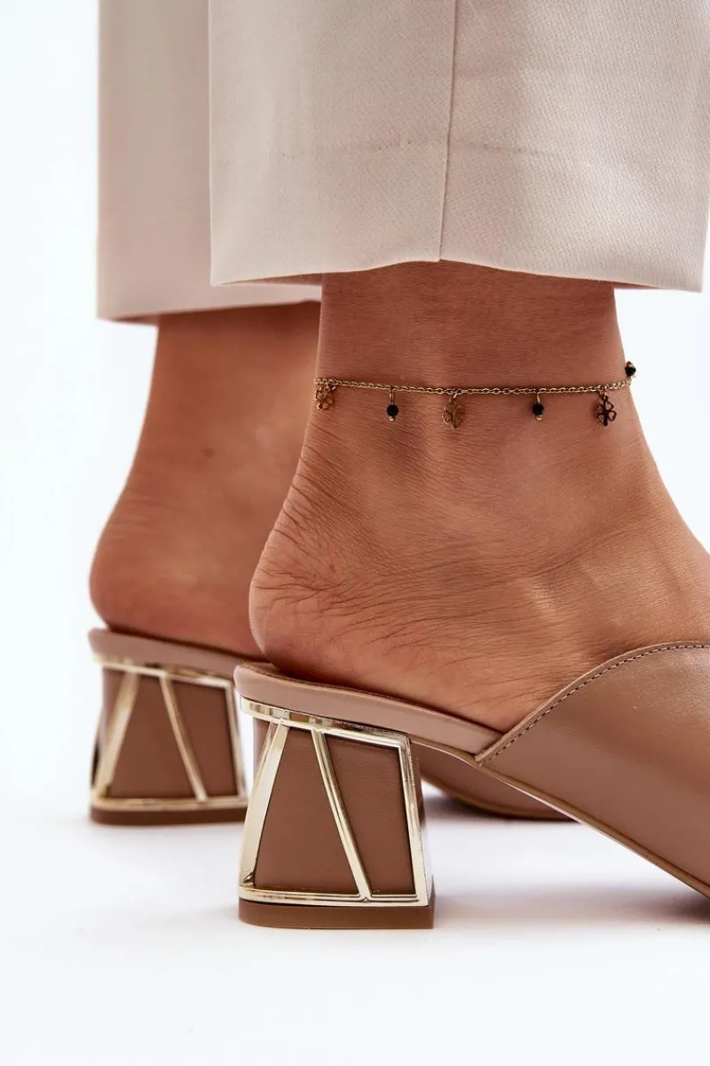 Klapki Na Obcasie|Klapki Damskie Klasyczne>Laura Messi Eleganckie Klapki Damskie Na Obcasie 2771 Beżowe Beżowy