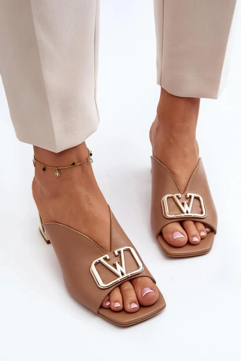 Klapki Na Obcasie|Klapki Damskie Klasyczne>Laura Messi Eleganckie Klapki Damskie Na Obcasie 2771 Beżowe Beżowy