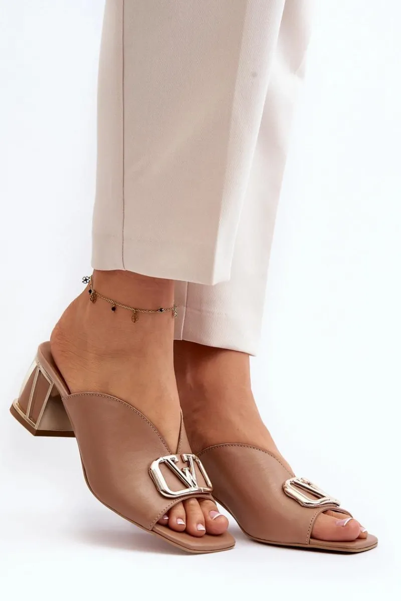 Klapki Na Obcasie|Klapki Damskie Klasyczne>Laura Messi Eleganckie Klapki Damskie Na Obcasie 2771 Beżowe Beżowy