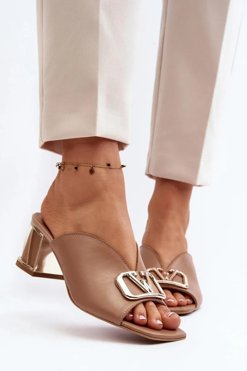 Klapki Na Obcasie|Klapki Damskie Klasyczne>Laura Messi Eleganckie Klapki Damskie Na Obcasie 2771 Beżowe Beżowy