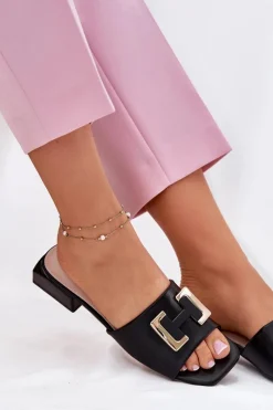 Discount Buty damskie Vinceza Eleganckie Klapki Damskie Na Klocku Ze Złotym Detalem Vinceza 62229 Czarne Czarny