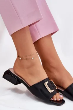 Discount Buty damskie Vinceza Eleganckie Klapki Damskie Na Klocku Ze Złotym Detalem Vinceza 62229 Czarne Czarny