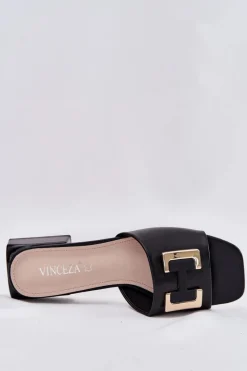 Discount Buty damskie Vinceza Eleganckie Klapki Damskie Na Klocku Ze Złotym Detalem Vinceza 62229 Czarne Czarny