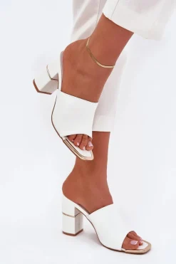 Eleganckie Klapki Damskie Na Słupku Białe Raiza Damskie Klapki Na Obcasie|Klapki Damskie Klasyczne