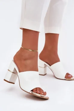 Eleganckie Klapki Damskie Na Słupku Białe Raiza Damskie Klapki Na Obcasie|Klapki Damskie Klasyczne