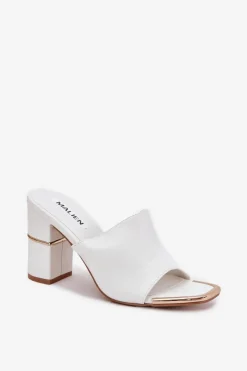 Eleganckie Klapki Damskie Na Słupku Białe Raiza Damskie Klapki Na Obcasie|Klapki Damskie Klasyczne