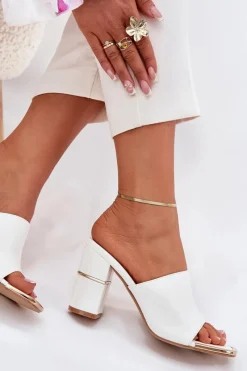 Eleganckie Klapki Damskie Na Słupku Białe Raiza Damskie Klapki Na Obcasie|Klapki Damskie Klasyczne