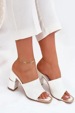 Eleganckie Klapki Damskie Na Słupku Białe Raiza Damskie Klapki Na Obcasie|Klapki Damskie Klasyczne