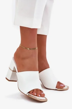 Eleganckie Klapki Damskie Na Słupku Białe Raiza Damskie Klapki Na Obcasie|Klapki Damskie Klasyczne