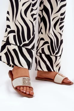 Discount Eleganckie Klapki Damskie Z Ozdobą Na Płaskim Obcasie Camel Lovehia Damskie Klapki Damskie Klasyczne