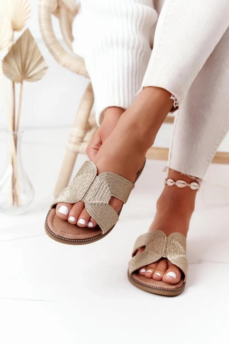 Outlet Damskie buty S.Barski Eleganckie Klapki Damskie S.Barski Złote