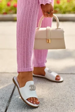 Hot Damskie buty S.Barski Eleganckie Klapki Damskie Błyszczące Z Ozdobą S.Barski KV27-050 Srebrne Srebrny