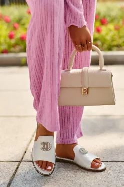 Hot Damskie buty S.Barski Eleganckie Klapki Damskie Błyszczące Z Ozdobą S.Barski KV27-050 Srebrne Srebrny