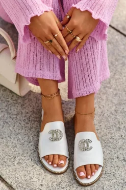 Hot Damskie buty S.Barski Eleganckie Klapki Damskie Błyszczące Z Ozdobą S.Barski KV27-050 Srebrne Srebrny