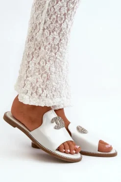 Hot Damskie buty S.Barski Eleganckie Klapki Damskie Błyszczące Z Ozdobą S.Barski KV27-050 Srebrne Srebrny