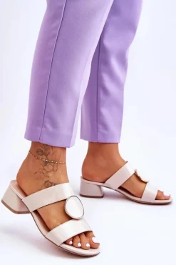 Hot Eleganckie Klapki Na Obcasie Sergio Leone KL310 Beżowe Damskie Klapki Na Obcasie|Klapki Damskie Klasyczne