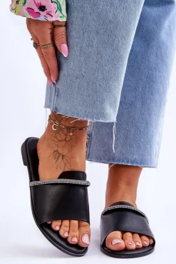 Eleganckie Klapki Na Płaskim Obcasie Czarne Termen Damskie Klapki Damskie Klasyczne