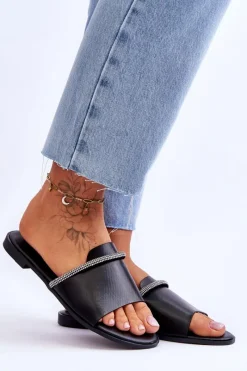 Eleganckie Klapki Na Płaskim Obcasie Czarne Termen Damskie Klapki Damskie Klasyczne