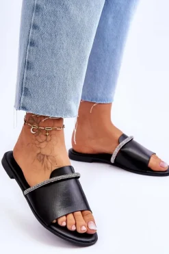 Eleganckie Klapki Na Płaskim Obcasie Czarne Termen Damskie Klapki Damskie Klasyczne