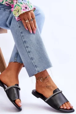 Eleganckie Klapki Na Płaskim Obcasie Czarne Termen Damskie Klapki Damskie Klasyczne