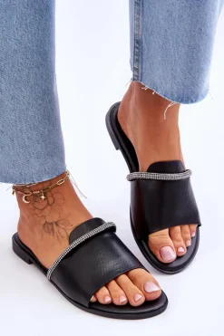 Eleganckie Klapki Na Płaskim Obcasie Czarne Termen Damskie Klapki Damskie Klasyczne