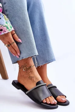 Eleganckie Klapki Na Płaskim Obcasie Czarne Termen Damskie Klapki Damskie Klasyczne