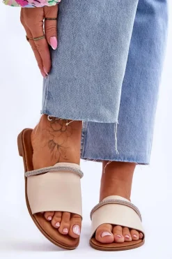 Klapki Damskie Klasyczne>Boto Eleganckie Klapki Na Płaskim Obcasie Beżowe Termen