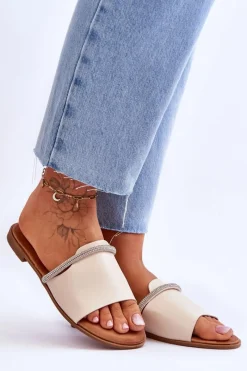 Klapki Damskie Klasyczne>Boto Eleganckie Klapki Na Płaskim Obcasie Beżowe Termen