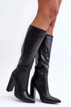 Kozaki Przed Kolano|Kozaki Na Obcasie>Boto Eleganckie Kozaki Na Obcasie Skórzane Czarne Eudonice