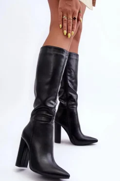 Kozaki Przed Kolano|Kozaki Na Obcasie>Boto Eleganckie Kozaki Na Obcasie Skórzane Czarne Eudonice