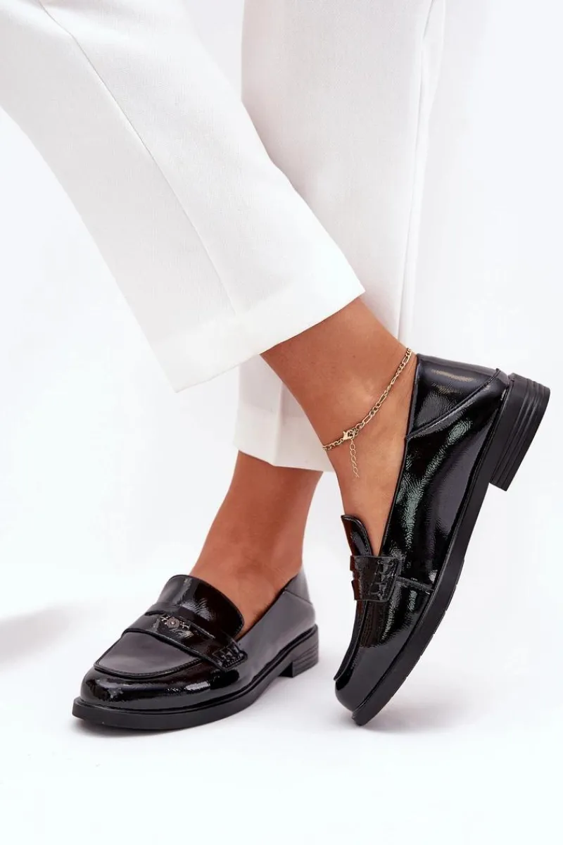 Discount Eleganckie Lakierowane Mokasyny Damskie Z Naturalnej Skóry Vinceza 18100 Czarne Damskie Loafersy Damskie|Mokasyny Płaskie