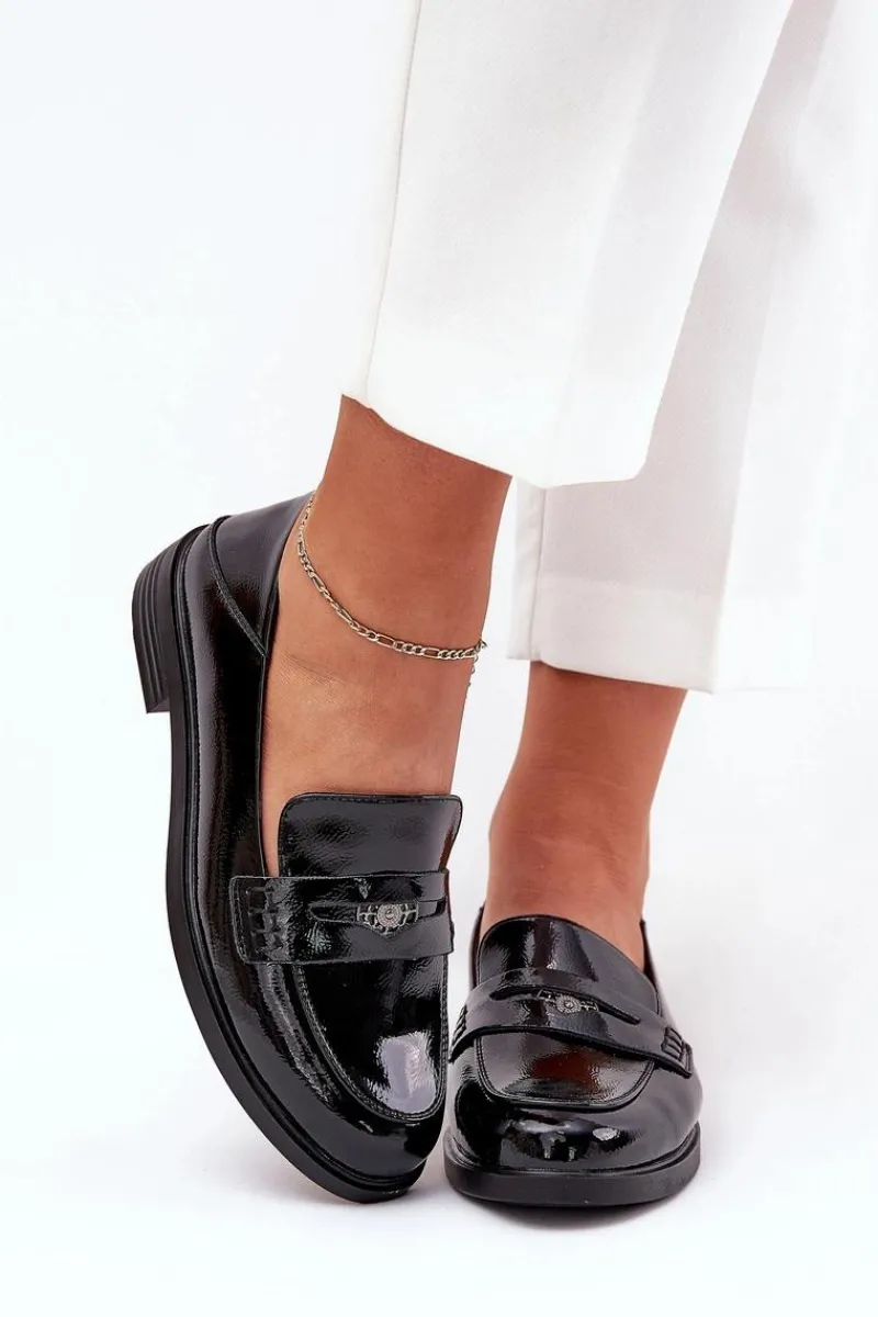 Discount Eleganckie Lakierowane Mokasyny Damskie Z Naturalnej Skóry Vinceza 18100 Czarne Damskie Loafersy Damskie|Mokasyny Płaskie