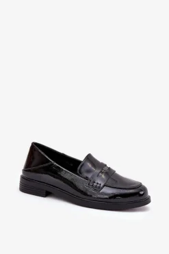 Discount Eleganckie Lakierowane Mokasyny Damskie Z Naturalnej Skóry Vinceza 18100 Czarne Damskie Loafersy Damskie|Mokasyny Płaskie