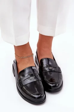Discount Eleganckie Lakierowane Mokasyny Damskie Z Naturalnej Skóry Vinceza 18100 Czarne Damskie Loafersy Damskie|Mokasyny Płaskie