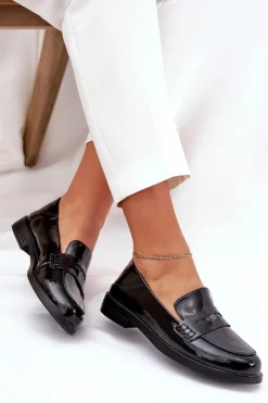 Discount Eleganckie Lakierowane Mokasyny Damskie Z Naturalnej Skóry Vinceza 18100 Czarne Damskie Loafersy Damskie|Mokasyny Płaskie