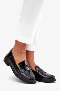 Discount Eleganckie Lakierowane Mokasyny Damskie Z Naturalnej Skóry Vinceza 18100 Czarne Damskie Loafersy Damskie|Mokasyny Płaskie