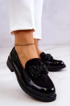 Damskie buty S.Barski Eleganckie Lakierowane Mokasyny Loafery Czarne S.Barski HY51-318 Belize