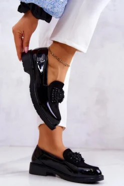 Damskie buty S.Barski Eleganckie Lakierowane Mokasyny Loafery Czarne S.Barski HY51-318 Belize