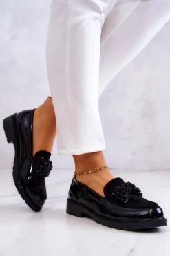 Damskie buty S.Barski Eleganckie Lakierowane Mokasyny Loafery Czarne S.Barski HY51-318 Belize