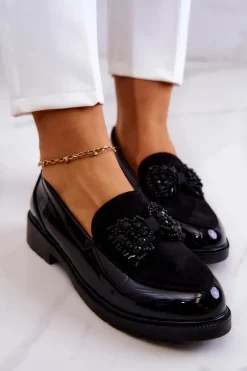 Damskie buty S.Barski Eleganckie Lakierowane Mokasyny Loafery Czarne S.Barski HY51-318 Belize