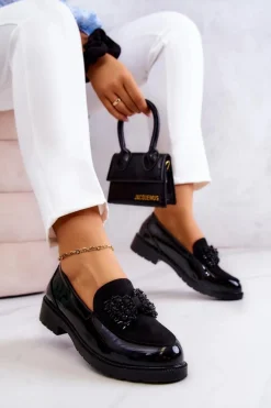 Damskie buty S.Barski Eleganckie Lakierowane Mokasyny Loafery Czarne S.Barski HY51-318 Belize