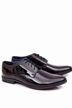 Eleganckie Lakierowane Skórzane Półbuty Bednarek 724 Czarne Męskie Bednarek Polish Shoes|Półbuty Eleganckie