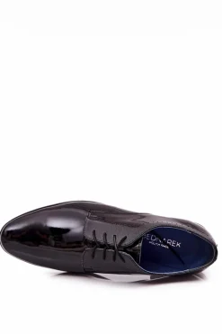 Eleganckie Lakierowane Skórzane Półbuty Bednarek 724 Czarne Męskie Bednarek Polish Shoes|Półbuty Eleganckie