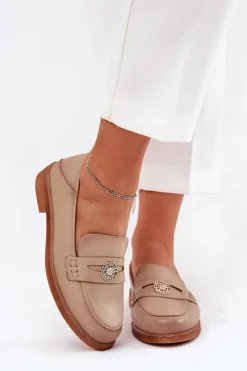 Outlet Eleganckie Mokasyny Damskie Z Naturalnej Skóry Vinceza 18100 Beżowe Damskie Loafersy Damskie|Mokasyny Płaskie