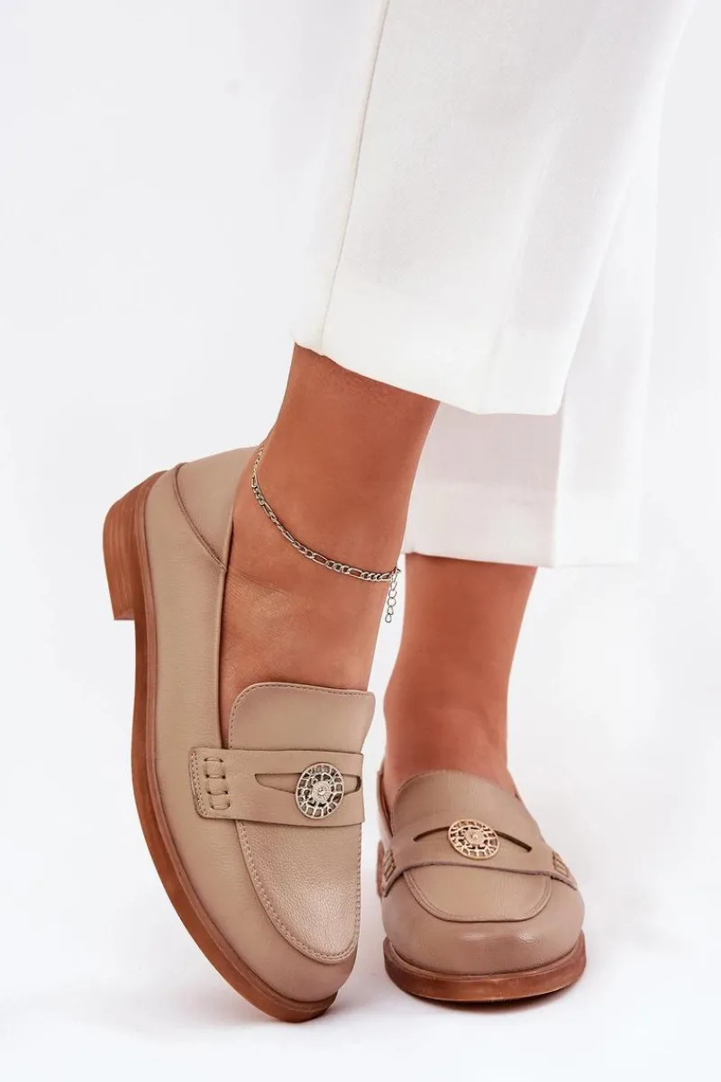 Outlet Eleganckie Mokasyny Damskie Z Naturalnej Skóry Vinceza 18100 Beżowe Damskie Loafersy Damskie|Mokasyny Płaskie