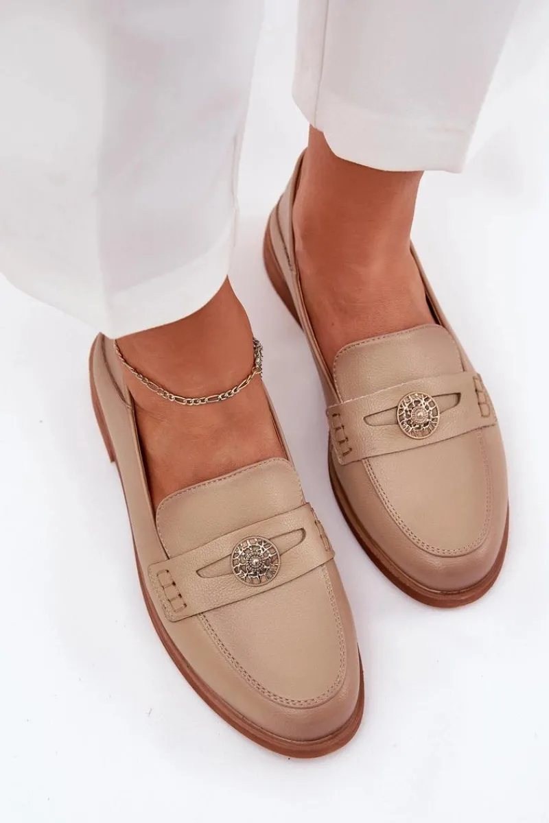 Outlet Eleganckie Mokasyny Damskie Z Naturalnej Skóry Vinceza 18100 Beżowe Damskie Loafersy Damskie|Mokasyny Płaskie