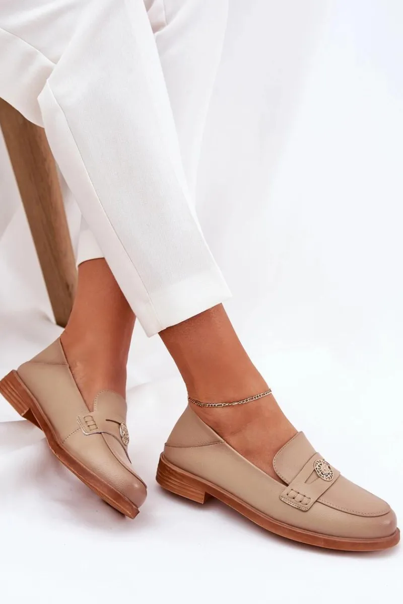 Outlet Eleganckie Mokasyny Damskie Z Naturalnej Skóry Vinceza 18100 Beżowe Damskie Loafersy Damskie|Mokasyny Płaskie