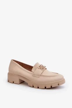 Hot Boto Eleganckie Mokasyny Damskie Ze Złotą Ozdobą Beżowe Tosisa