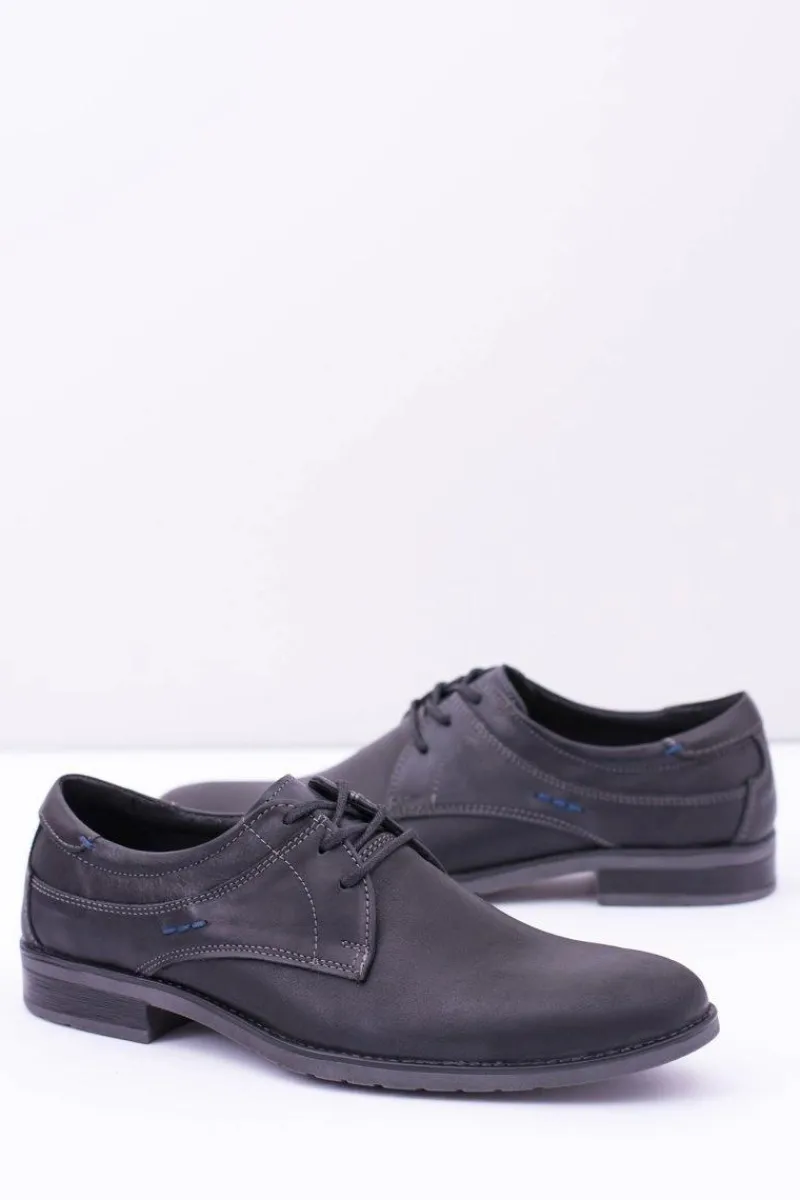 Best Boto Eleganckie Męskie Skórzane Półbuty Czarne Santiago